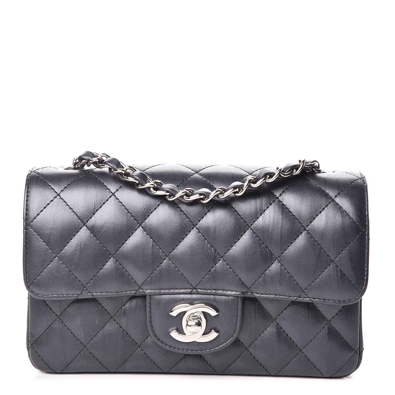 Chanel Iridescent Calfskin Quilted Mini Rectangular Flap Charcoal 1 of 11