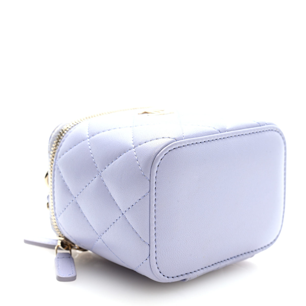 Lambskin Quilted Top Handle Mini Vanity Case With Chain Light Purple