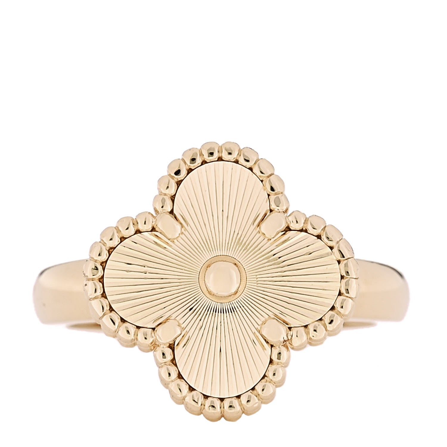 Van Cleef & Arpels 18K Yellow Gold Guilloche Vintage Alhambra Ring 53 6.5 1 of 5