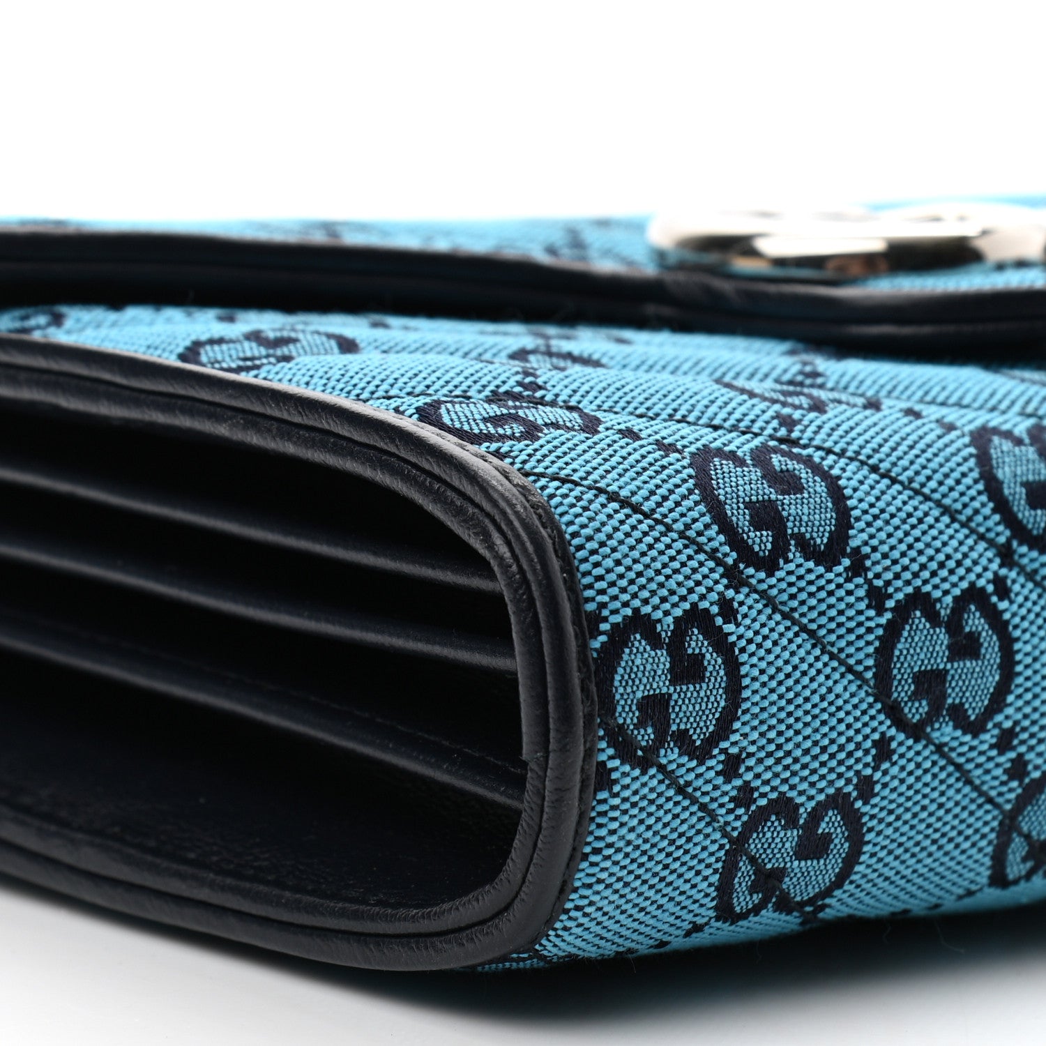 Gucci Monogram Multicolor Matelasse Diagonal GG Marmont Chain Wallet Light Blue 9 of 10