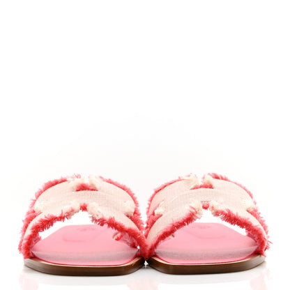 Hermes Toile H Oran Fringe Sandals 35 Framboise 2 of 11