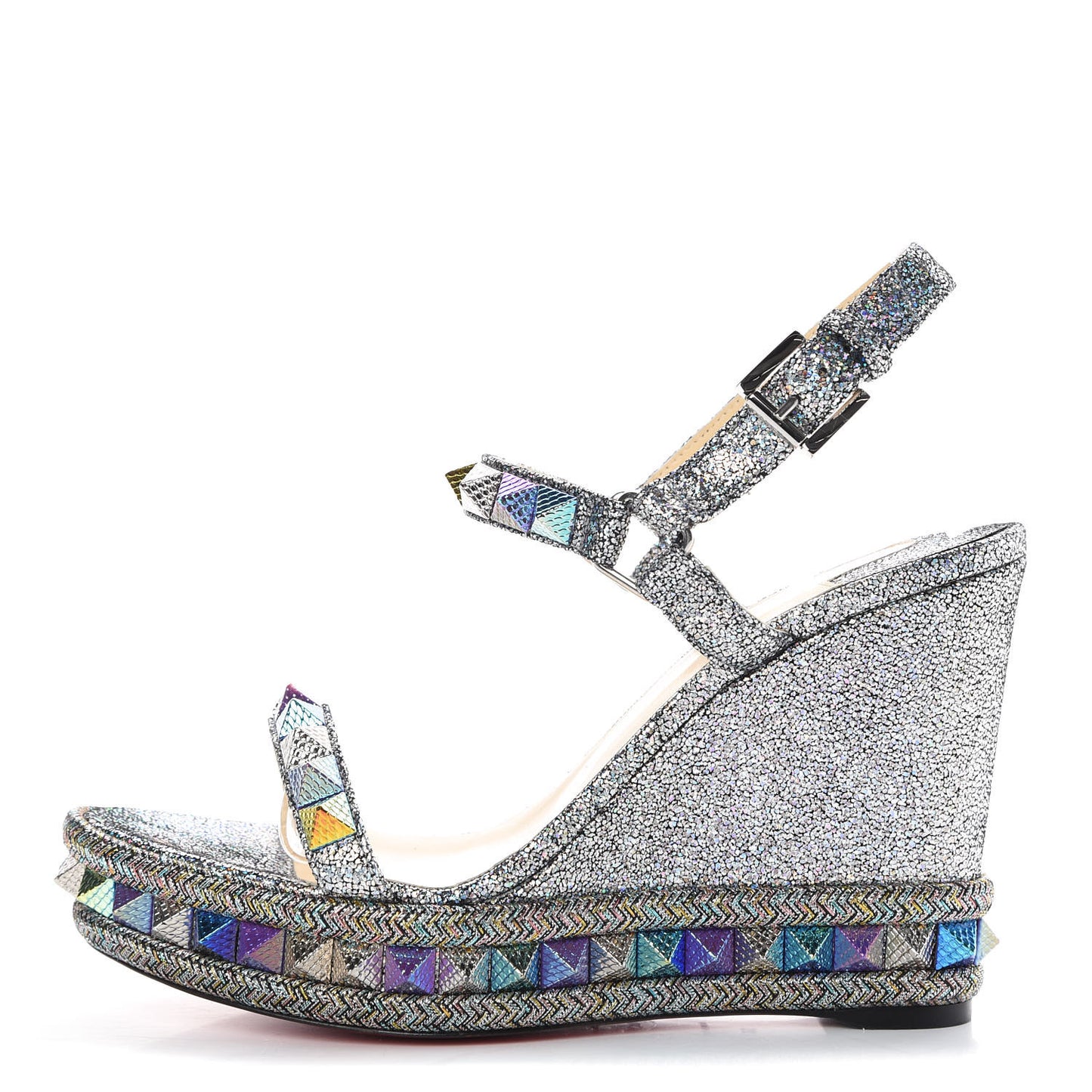 Nappa Mica Pyraclou 110 Wedge Sandals 38 Silver