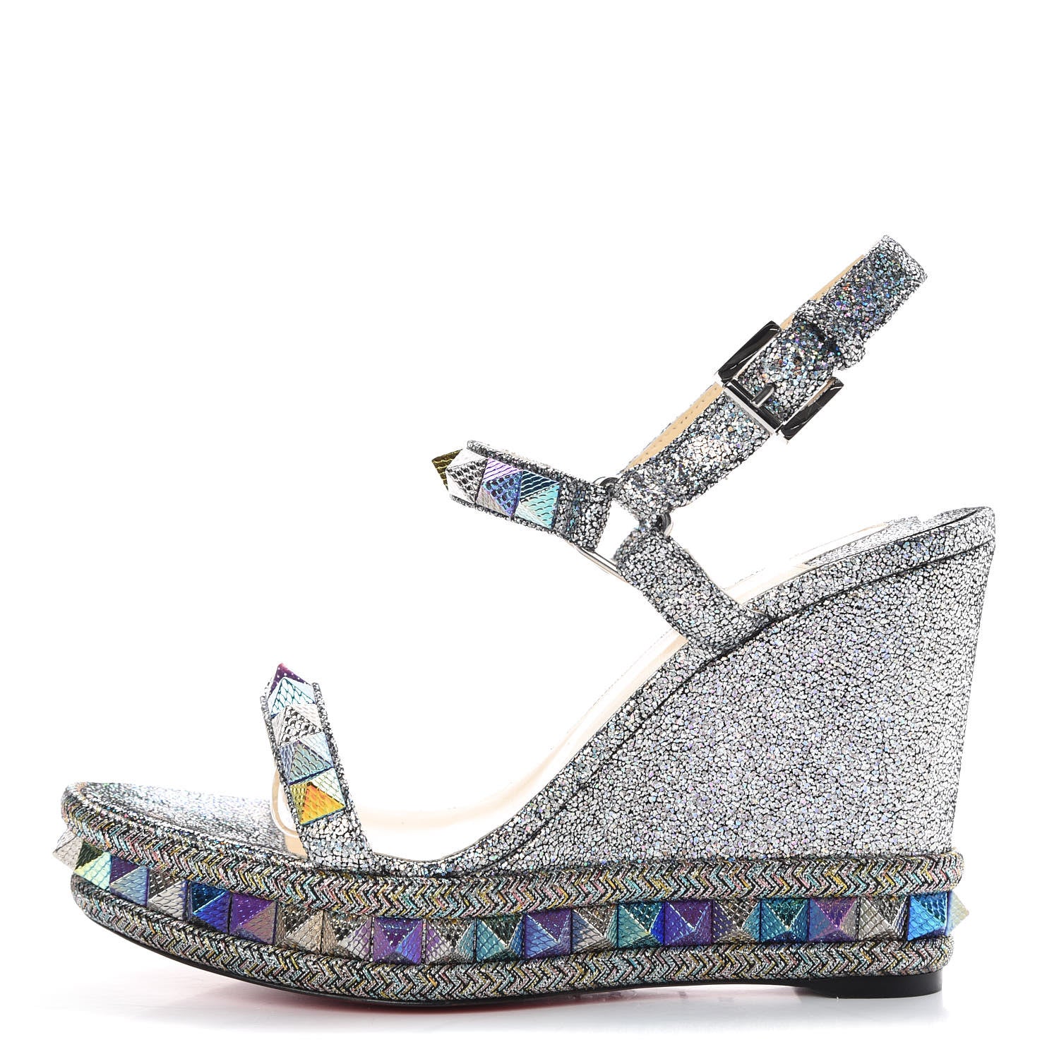 Christian Louboutin Nappa Mica Pyraclou 110 Wedge Sandals 38 Silver 1 of 8