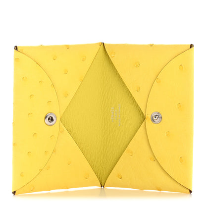 Hermes Ostrich Calvi Card Case Jaune Citron 5 of 8