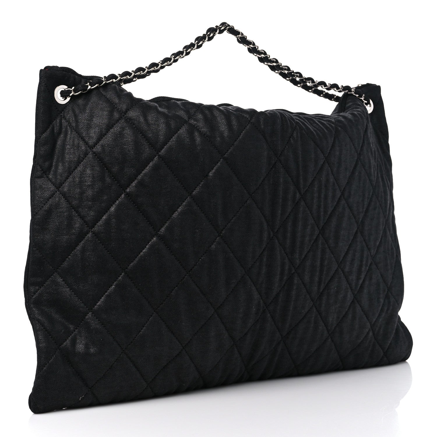 Chanel Jersey Quilted LA Cabas Bag Black Red 3 of 12
