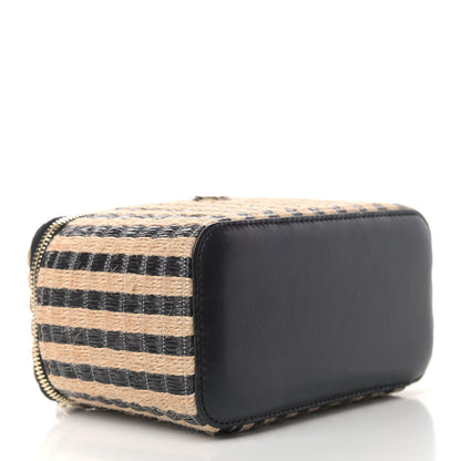 Chanel Raffia Jute Striped Small Vanity Case With Chain Black Beige 3 of 4