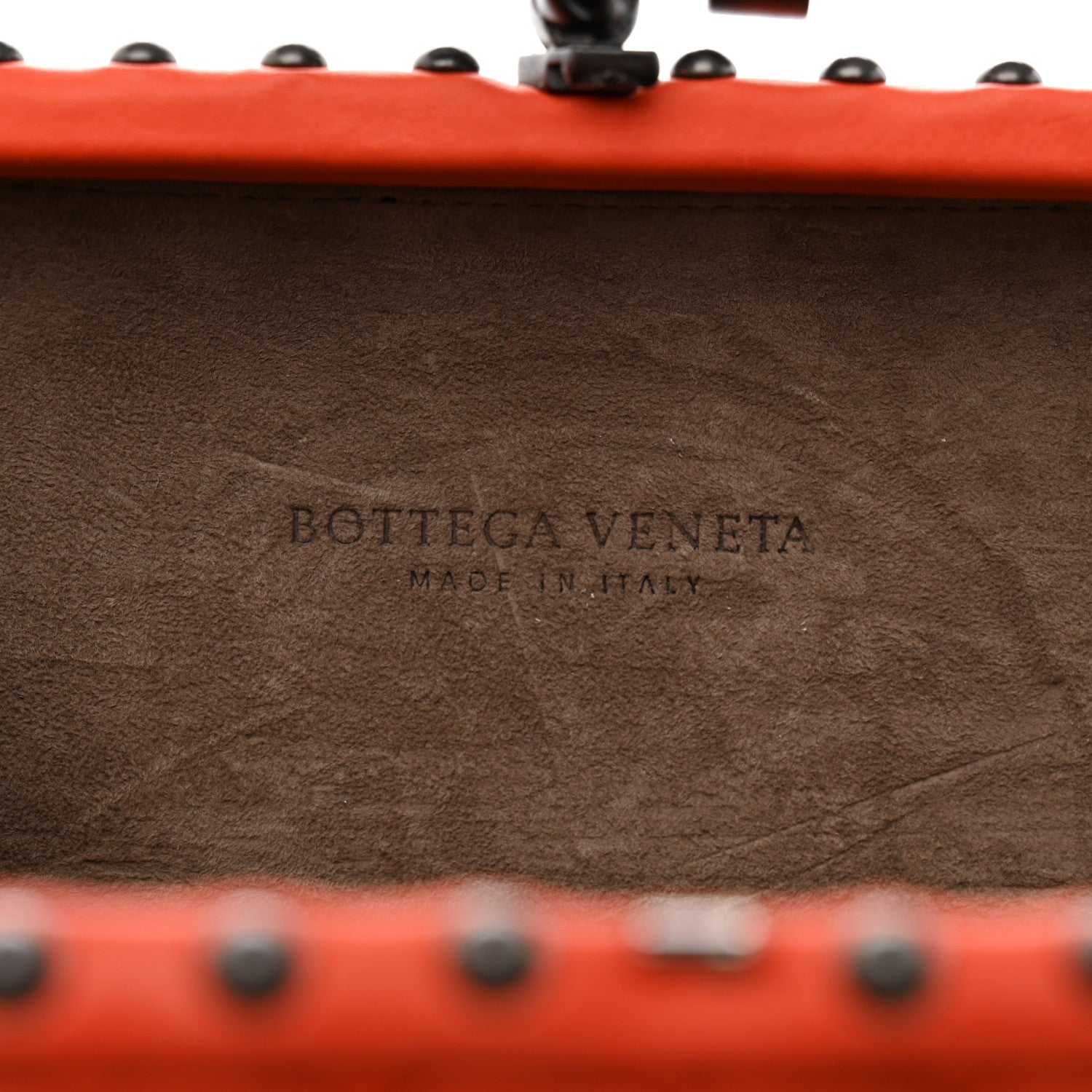 Bottega Veneta Waxy Nappa Intrecciato Knot Studded Clutch Orange 6 of 6