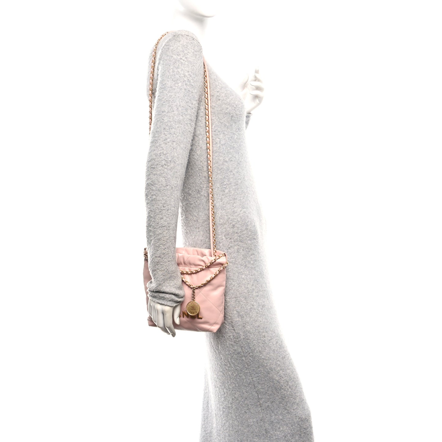 Shiny Calfskin Quilted Mini Chanel 22 Light Pink