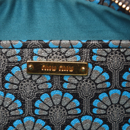 Miu Miu Goatskin Madras Dis Peacock Print Double Zip Crossbody Bag Asfalto 7 of 10