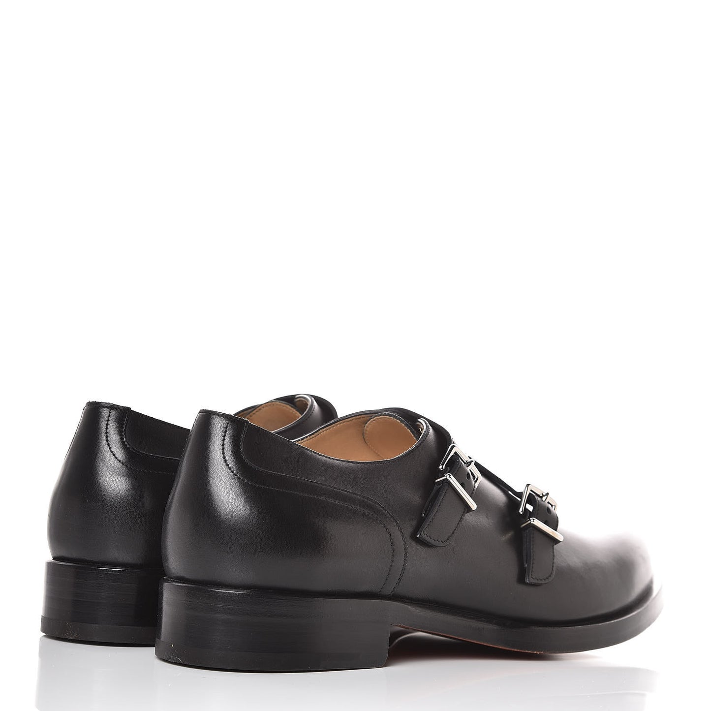 Calfskin Mens Double Buckle Loafers 44.5 Black