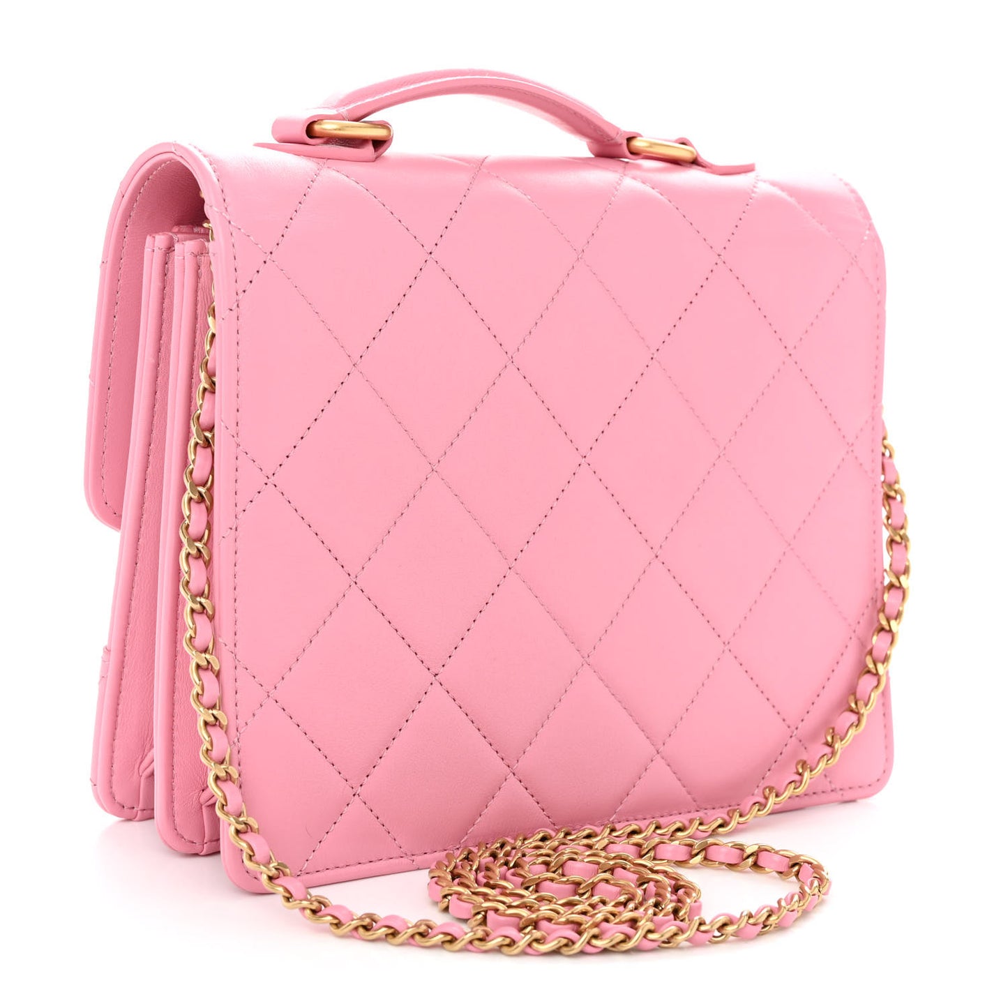 Lambskin Quilted Resin CC Small Top Handle Flap Pink