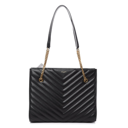 Saint Laurent Grain De Poudre Matelasse Chevron Medium Tribeca Shopping Bag Black 1 of 9