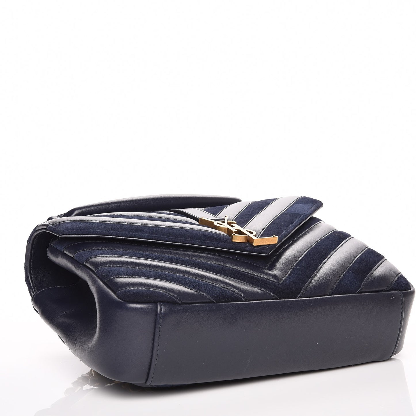 Calfskin Suede Matelasse Chevron Monogram Medium College Bag Marine