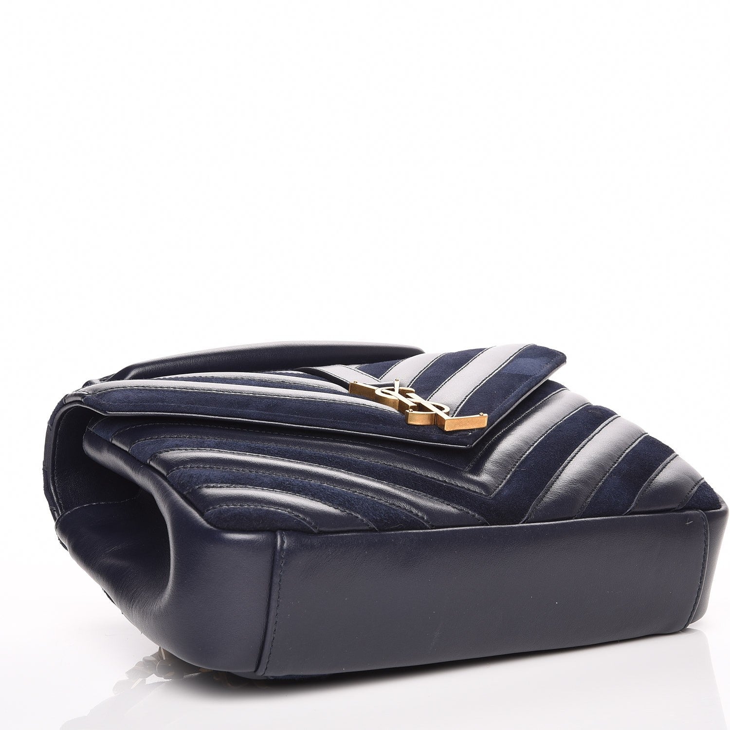 Saint Laurent Calfskin Suede Matelasse Chevron Monogram Medium College Bag Marine 3 of 7