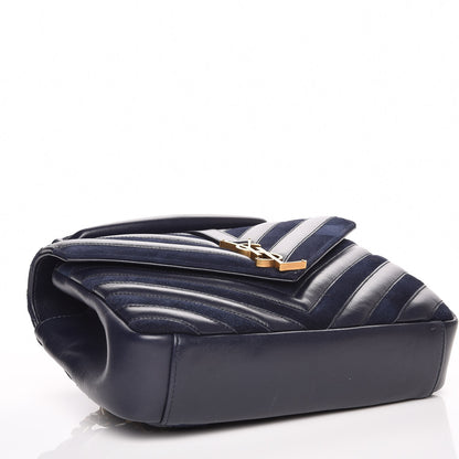 Saint Laurent Calfskin Suede Matelasse Chevron Monogram Medium College Bag Marine 3 of 7