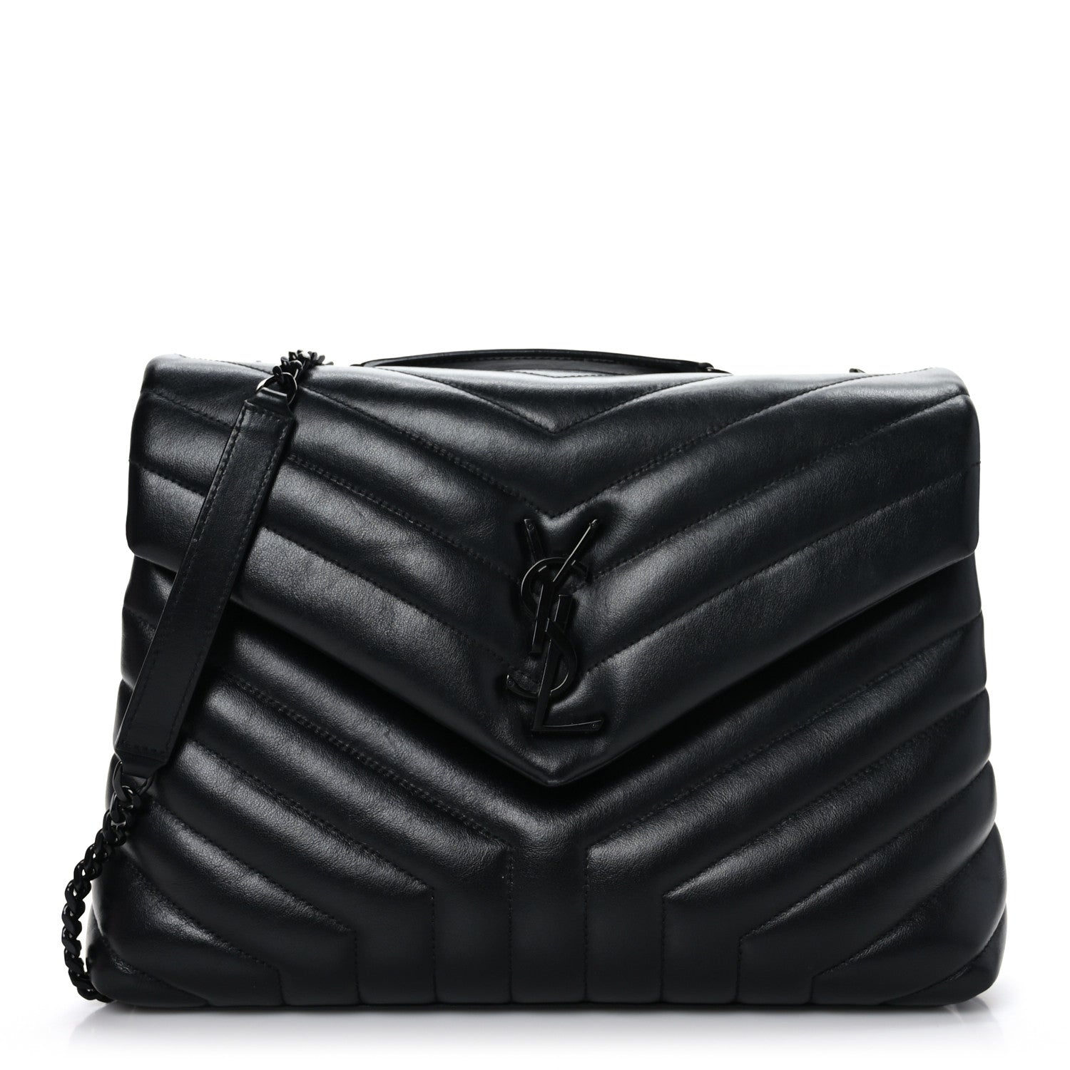 Saint Laurent Calfskin Y Quilted Monogram Monochrome Medium Loulou Chain Satchel Black 1 of 9