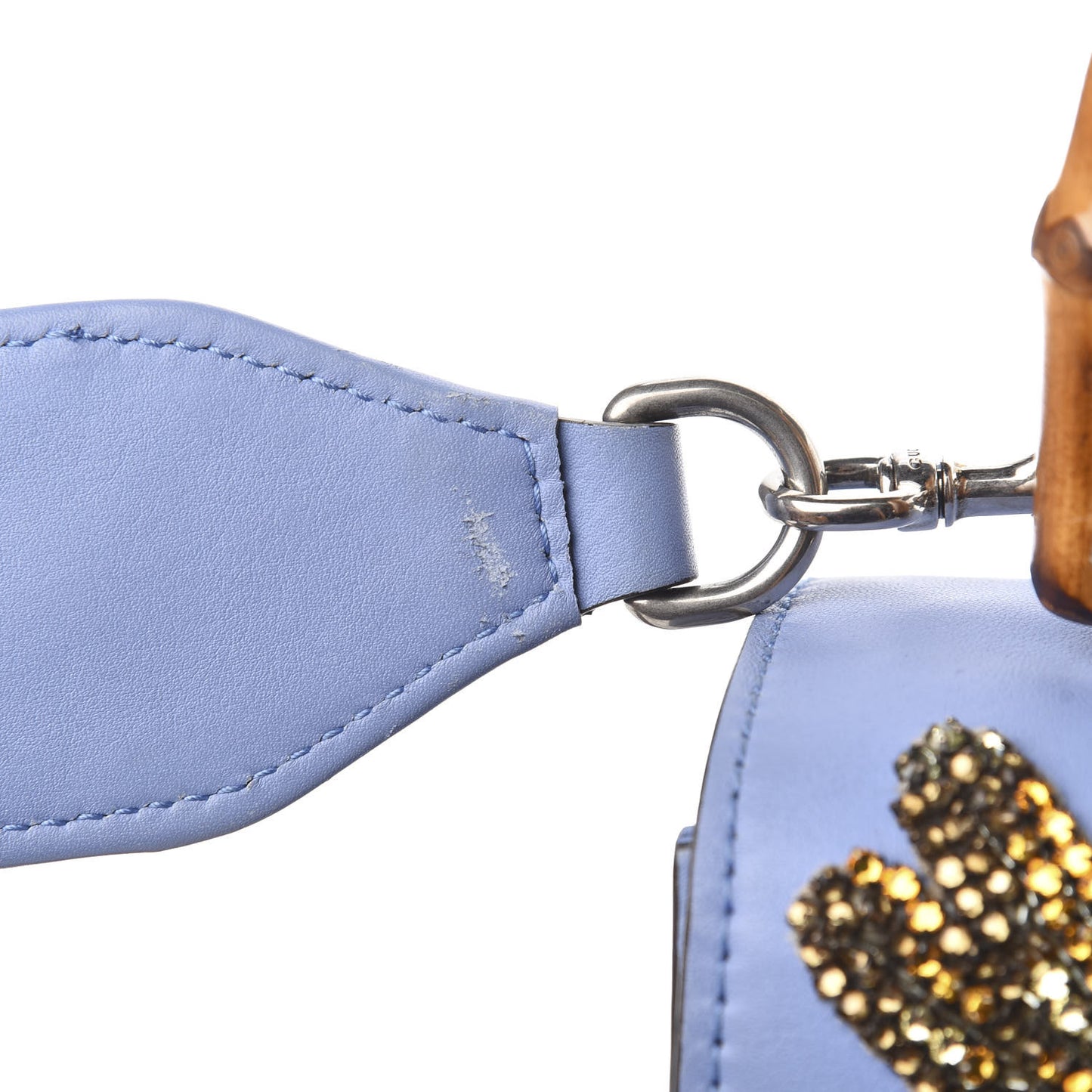 Calfskin Bamboo Web Embroidered Medium Dionysus Top Handle Bag Light Blue