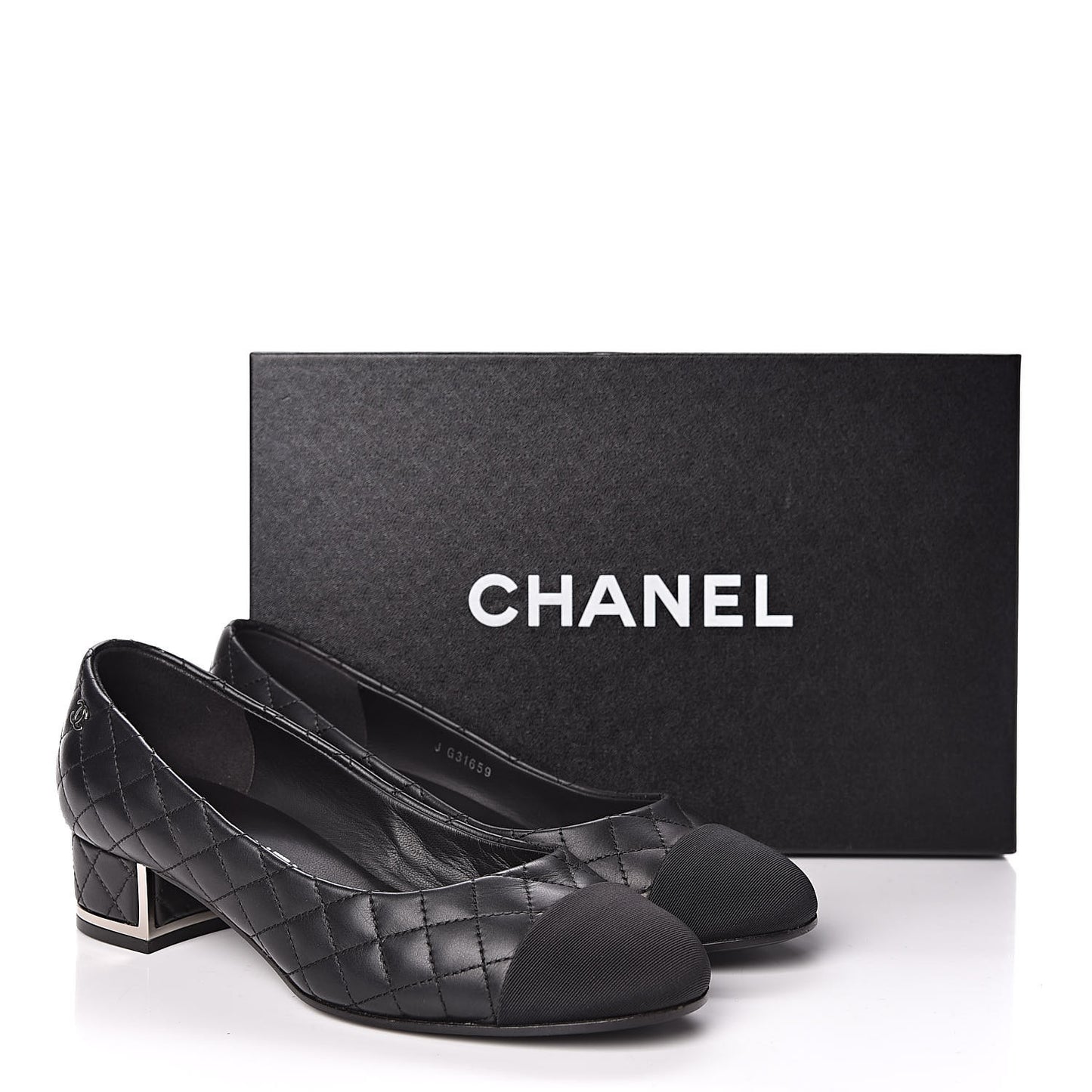 Aged Calfskin Grosgrain Quilted Cap Toe Pumps 35 Black