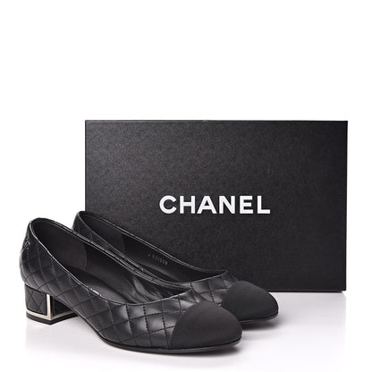 Chanel Aged Calfskin Grosgrain Quilted Cap Toe Pumps 35 Black 10 of 10
