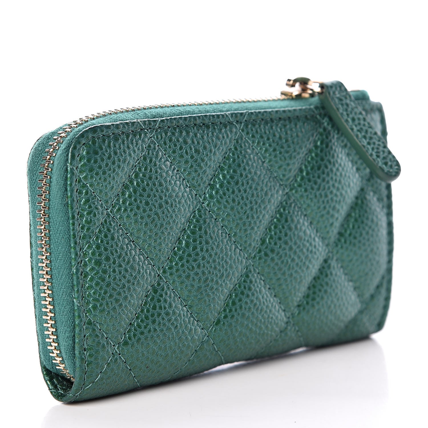 Chanel Metallic Caviar Quilted Key Holder Case Green 3 of 8