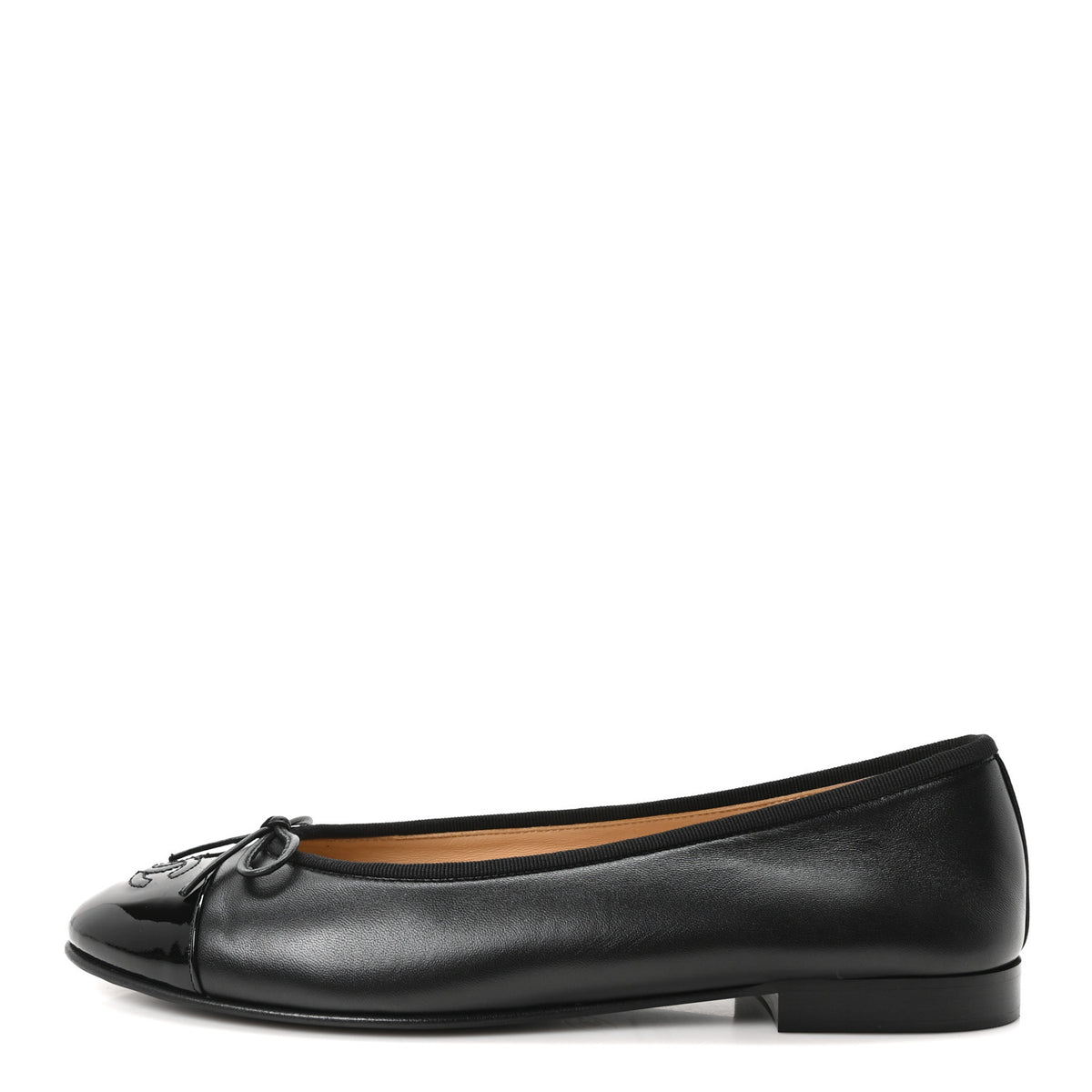 Chanel Lambskin Patent Cap Toe Ballerina Flats 39.5 Black 1 of 9