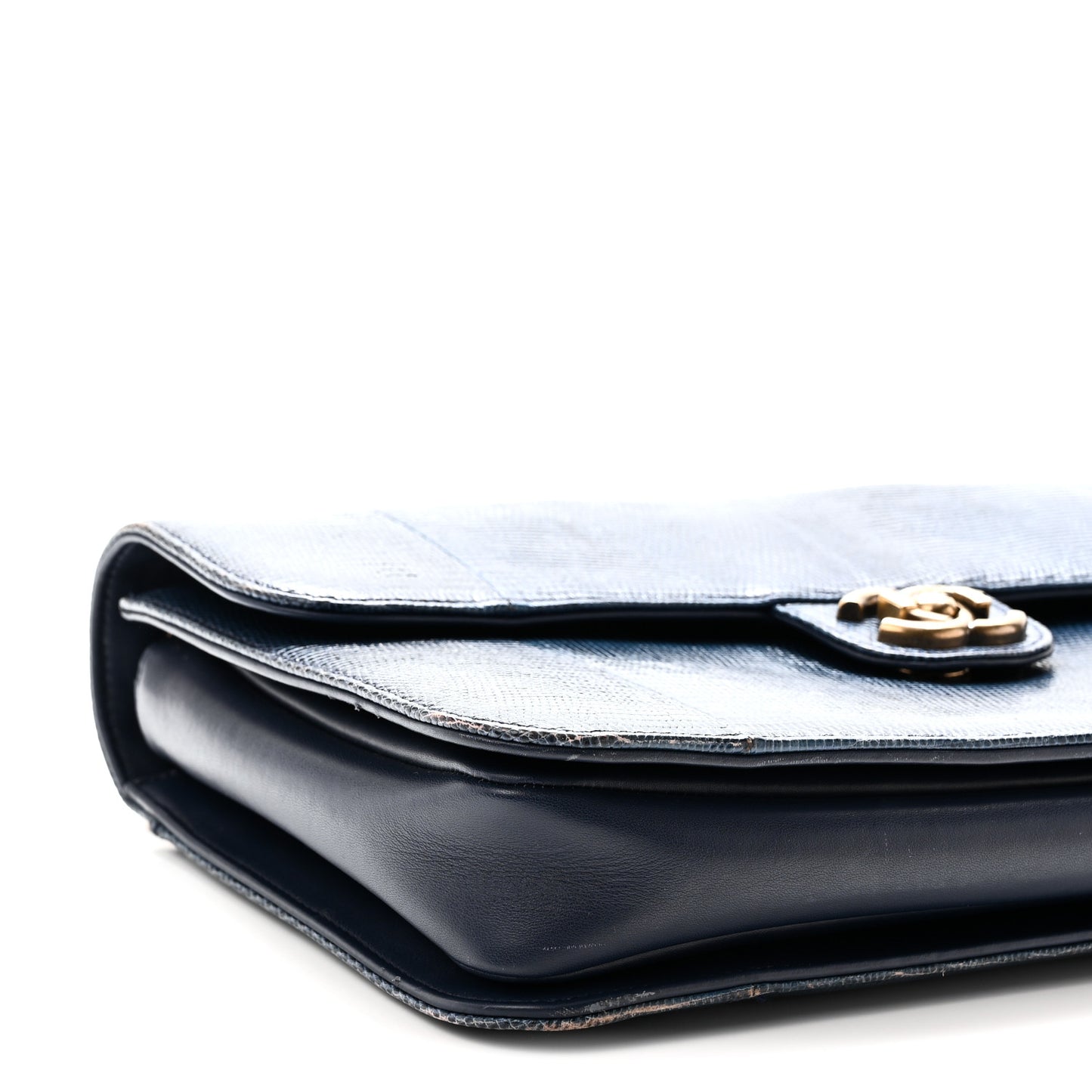 Lizard Lambskin Quilted Large Perfect Edge Flap Blue