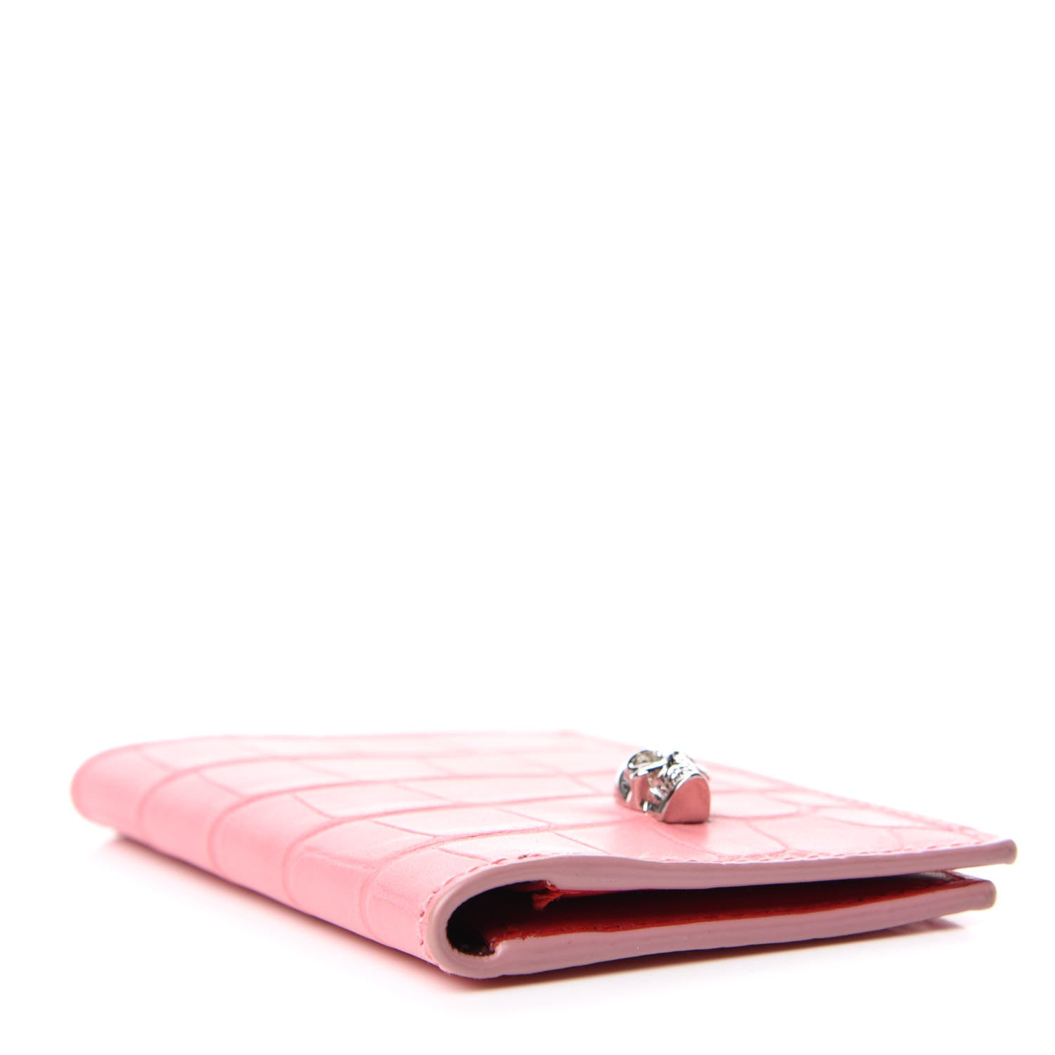 Alexander McQueen Calfskin Croc Embossed Skull Pocket Organizer Pink 4 of 8