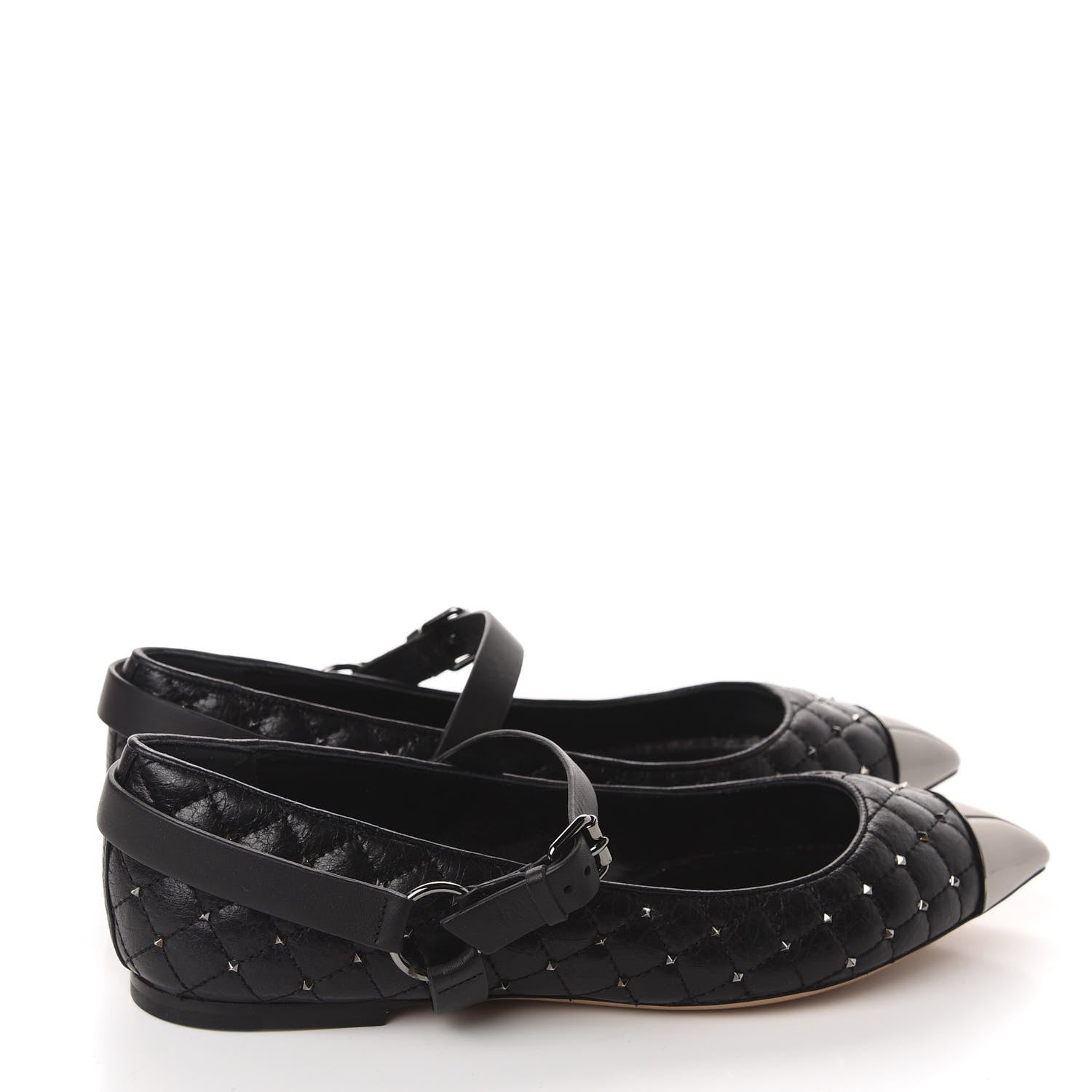 Valentino Garavani Crackled Lambskin Rockstud Spike Captoe Ballerina Flats 40.5 Black 4 of 10
