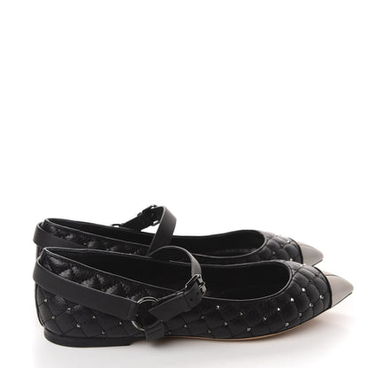 Valentino Garavani Crackled Lambskin Rockstud Spike Captoe Ballerina Flats 40.5 Black 4 of 10