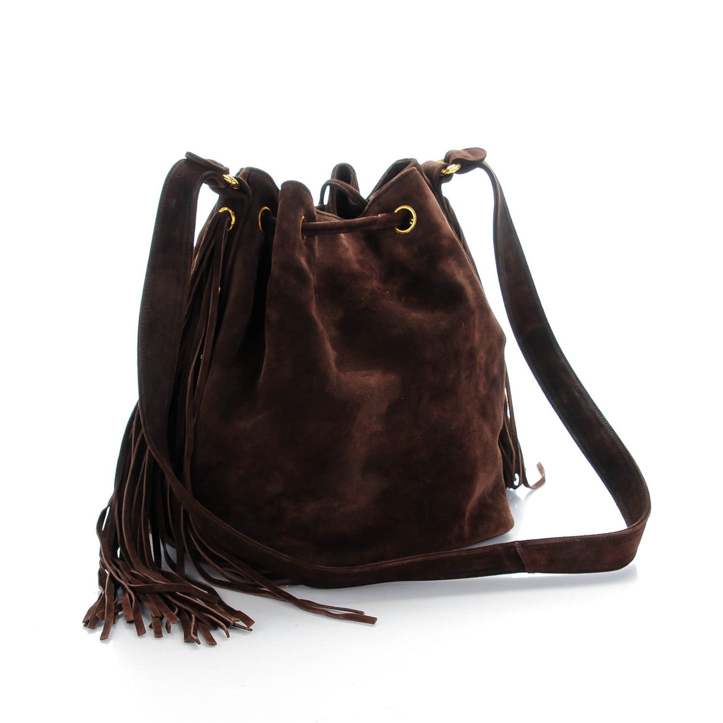 Suede CC Drawstring Shoulder Bag Dark Brown