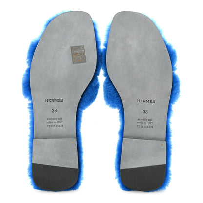 Hermes Woolskin Oran Sandals 38 Blue 6 of 9