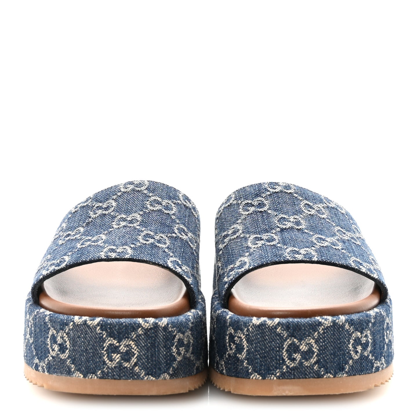 New Denim GG Monogram Angelina Platform 55mm Slide Sandals 37.5 Blue Tea