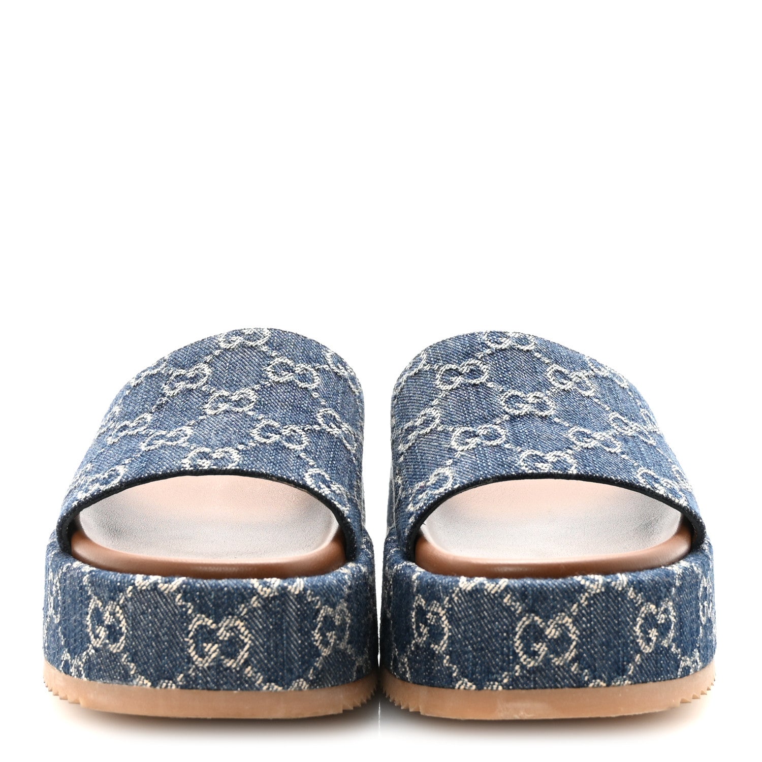 Gucci New Denim GG Monogram Angelina Platform 55mm Slide Sandals 37.5 Blue Tea 3 of 9