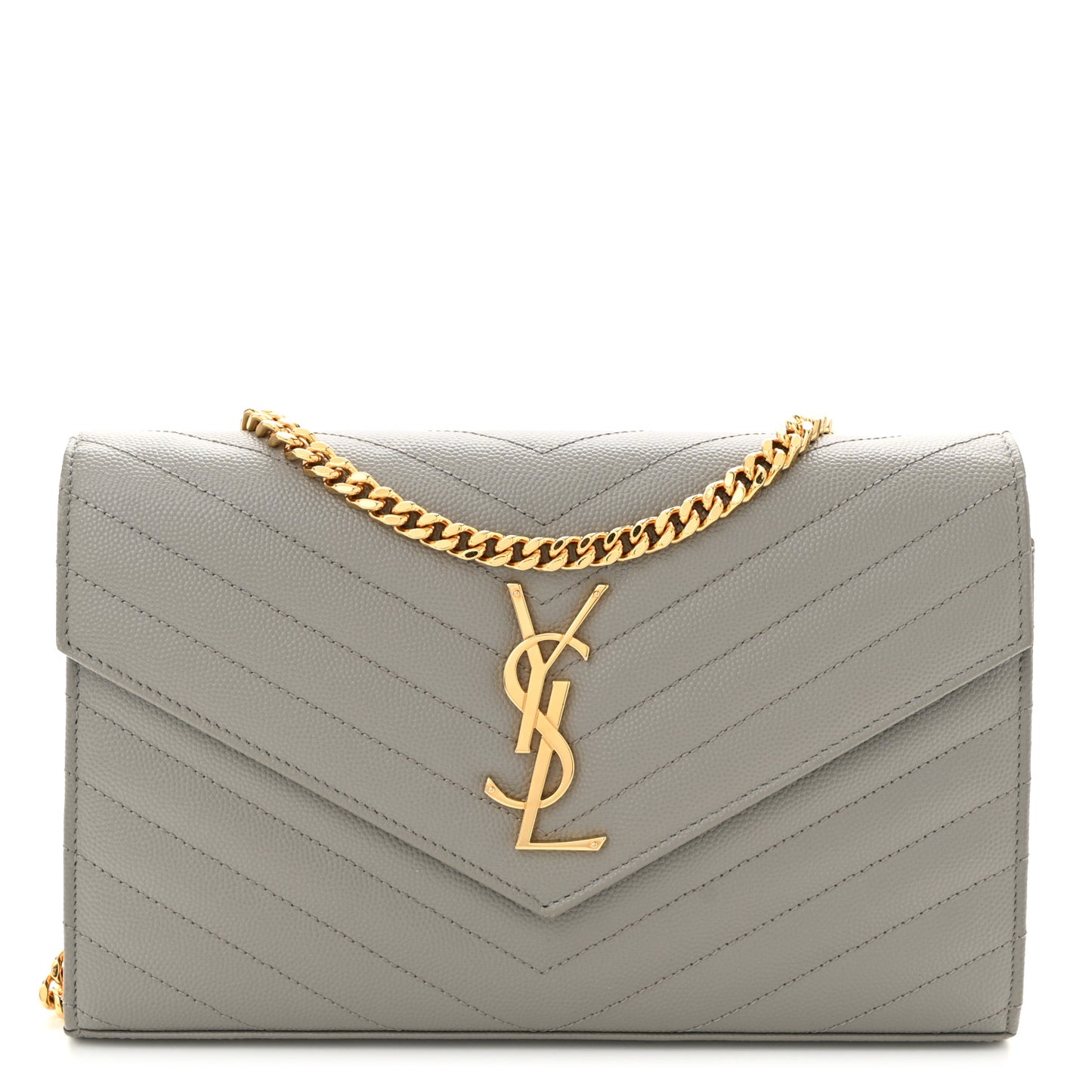 Grain De Poudre Matelasse Chevron Monogram Chain Wallet Fog