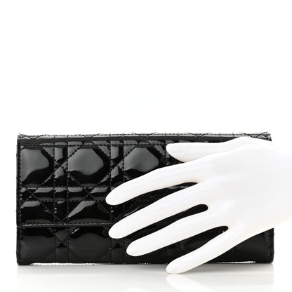 Christian Dior Patent Lambskin Cannage Lady Dior Rendezvous Wallet On Chain Black 2 of 8