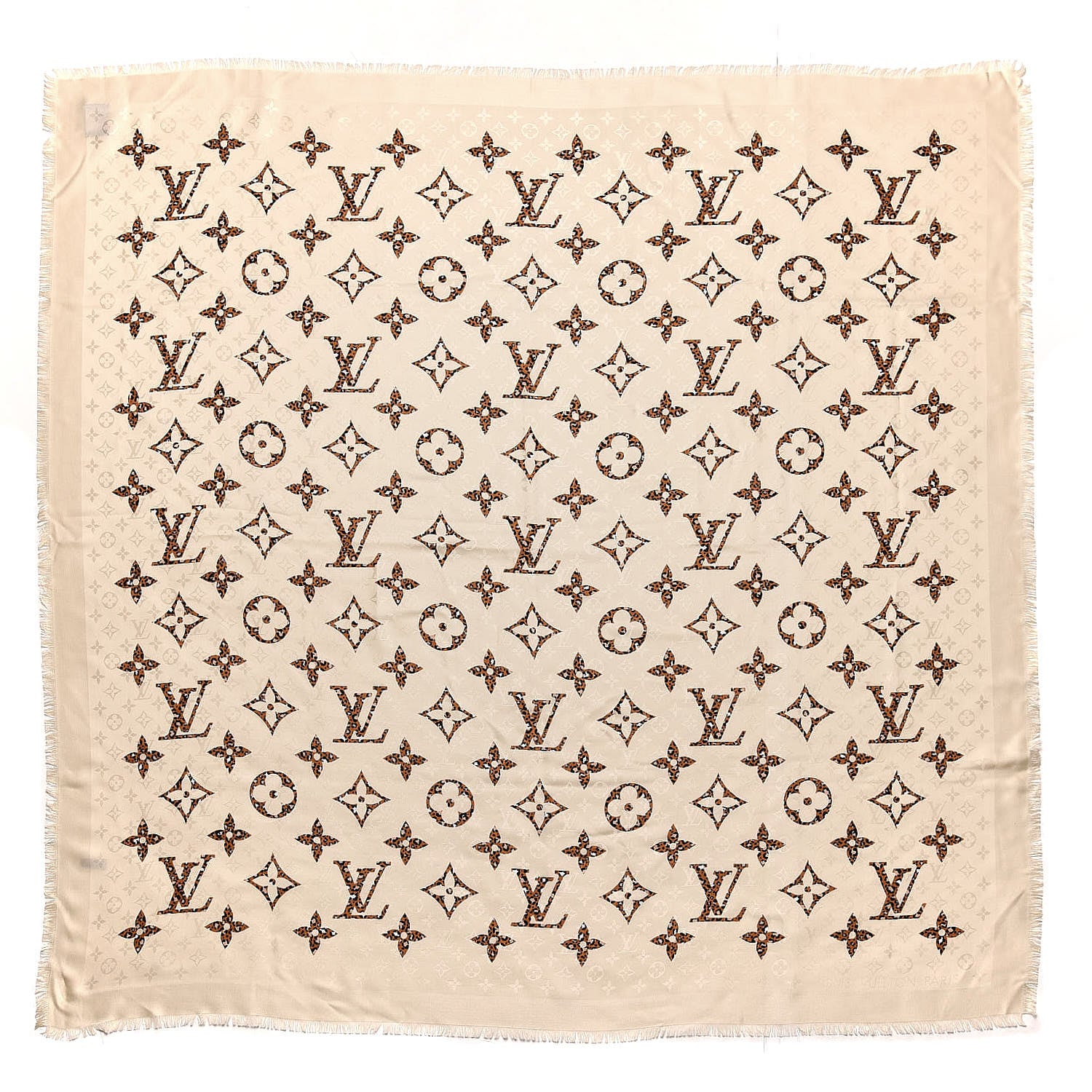 Louis Vuitton Wool Silk Monogram Giant Jungle Shawl Beige 1 of 4