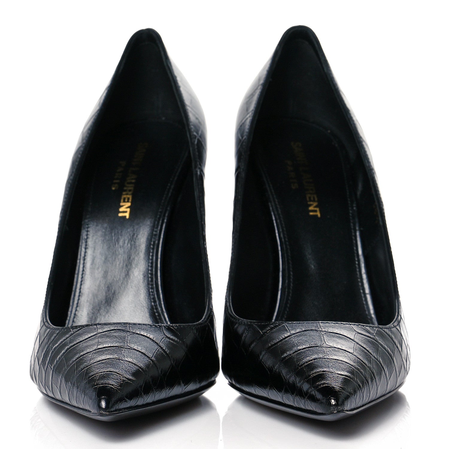 Saint Laurent Calfskin Crocodile Embossed Opyum 110 Pumps 38.5 Black 2 of 10