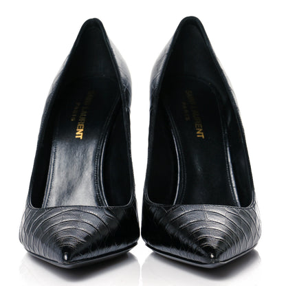 Saint Laurent Calfskin Crocodile Embossed Opyum 110 Pumps 38.5 Black 2 of 10