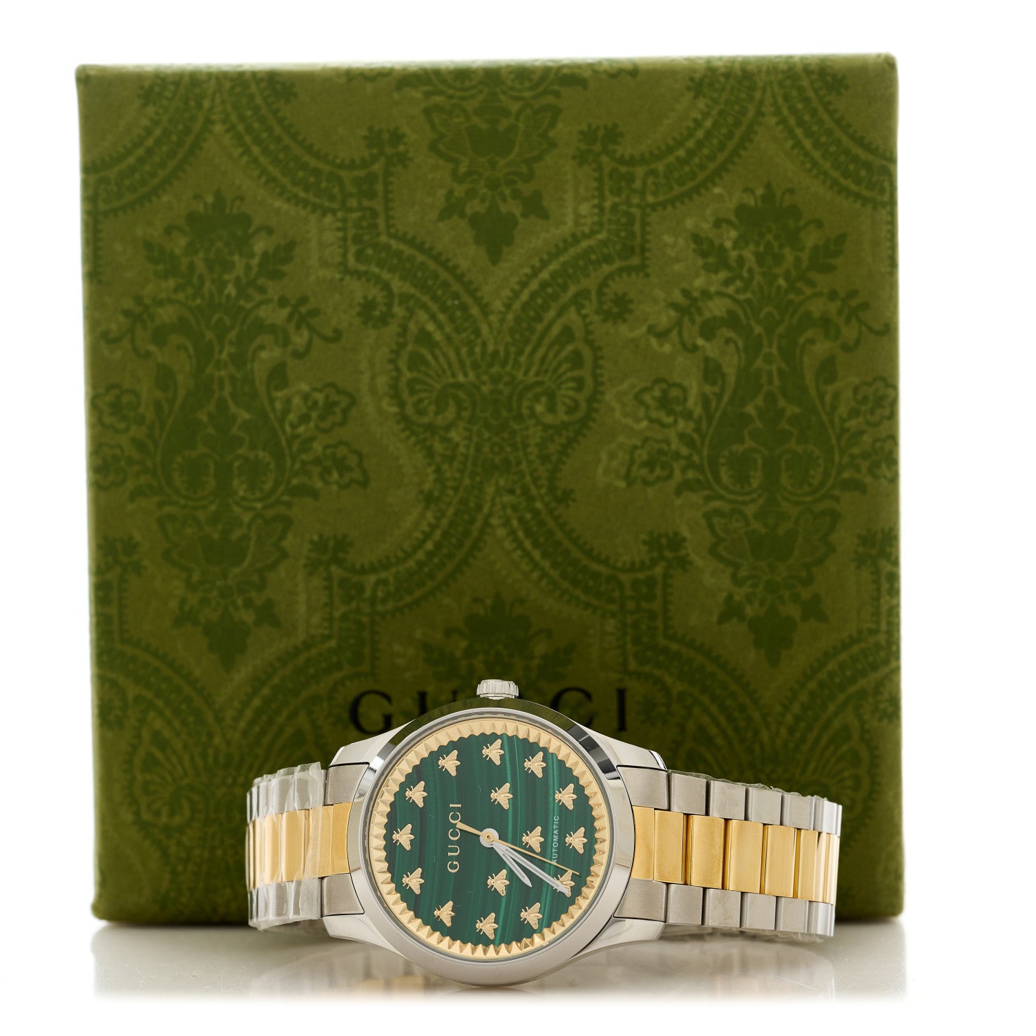 Gucci Stainless Steel Malachite 38mm G-Timeless Two Tone Bee Automatic Watch 5 of 5