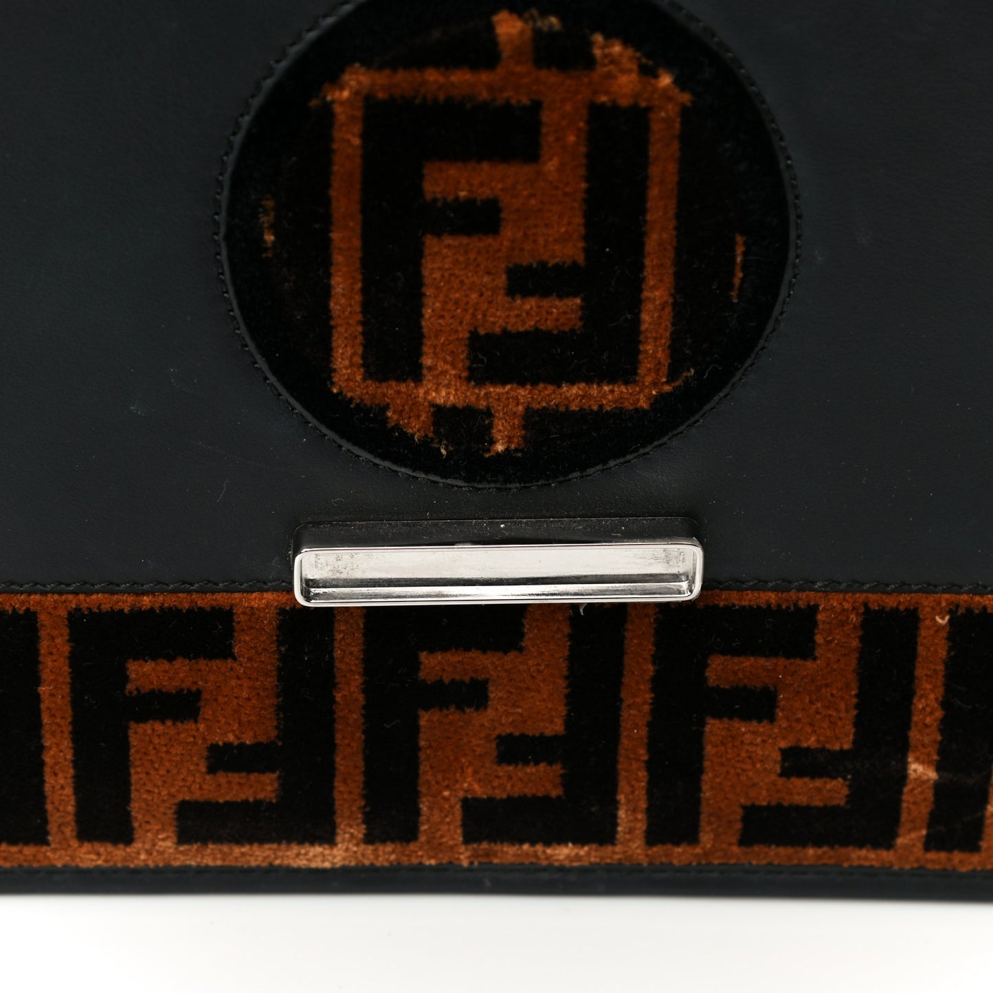 Vitello Century Velvet F is Fendi FF Kan I Shoulder Bag Black Tobacco