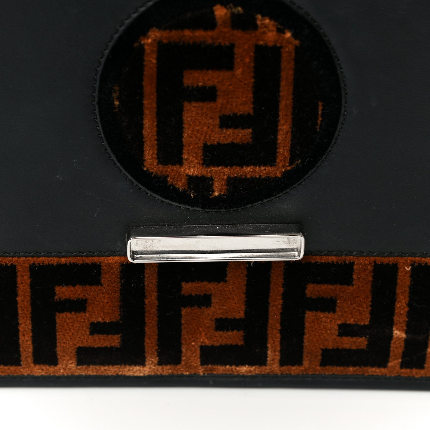 Fendi Vitello Century Velvet F is Fendi FF Kan I Shoulder Bag Black Tobacco 15 of 16