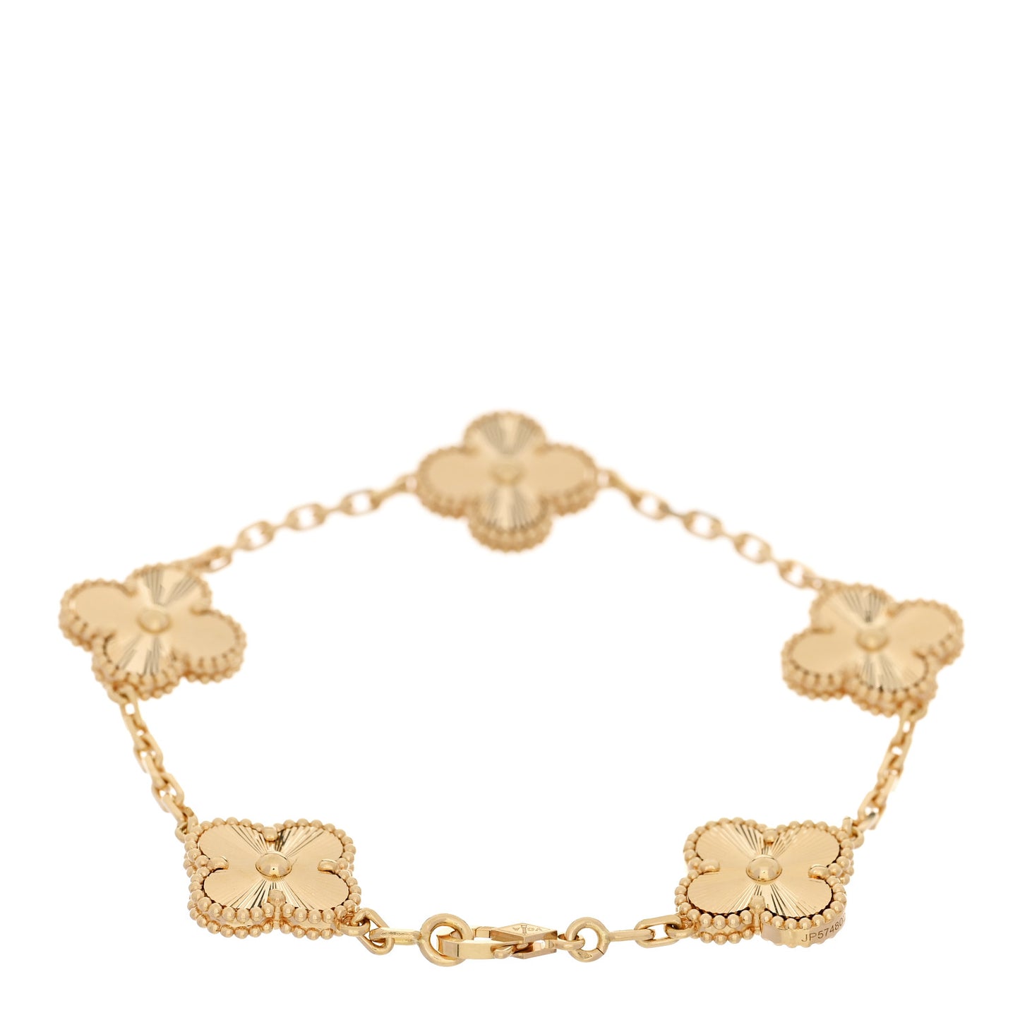 18K Yellow Gold 5 Motifs Guilloche Vintage Alhambra Bracelet