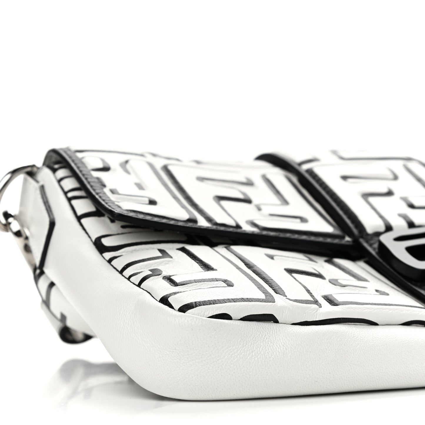 X JOSHUA VIDES Nappa FF Embossed Mini Belt Baguette Bag White Black