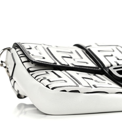 Fendi X JOSHUA VIDES Nappa FF Embossed Mini Belt Baguette Bag White Black 9 of 12