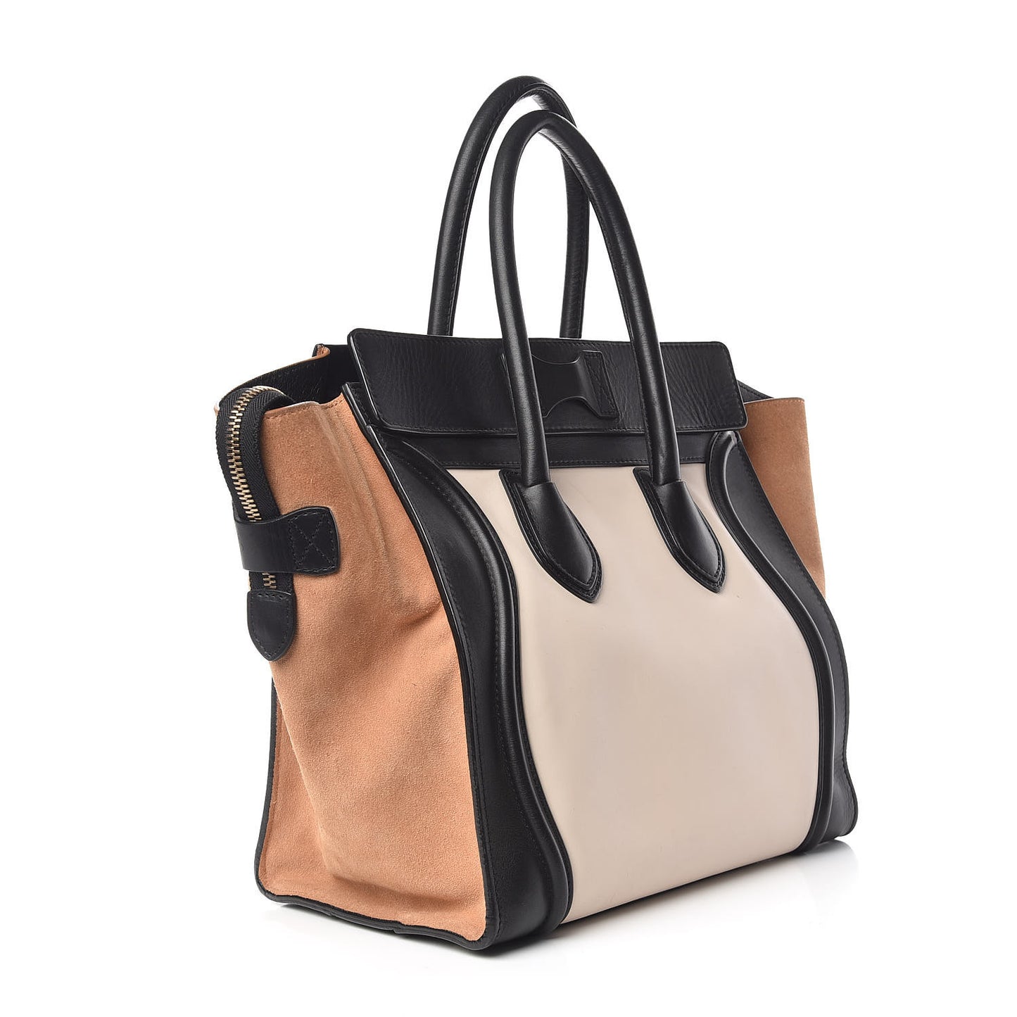 Satin Calfskin Suede Mini Tri-Color Luggage Seashell