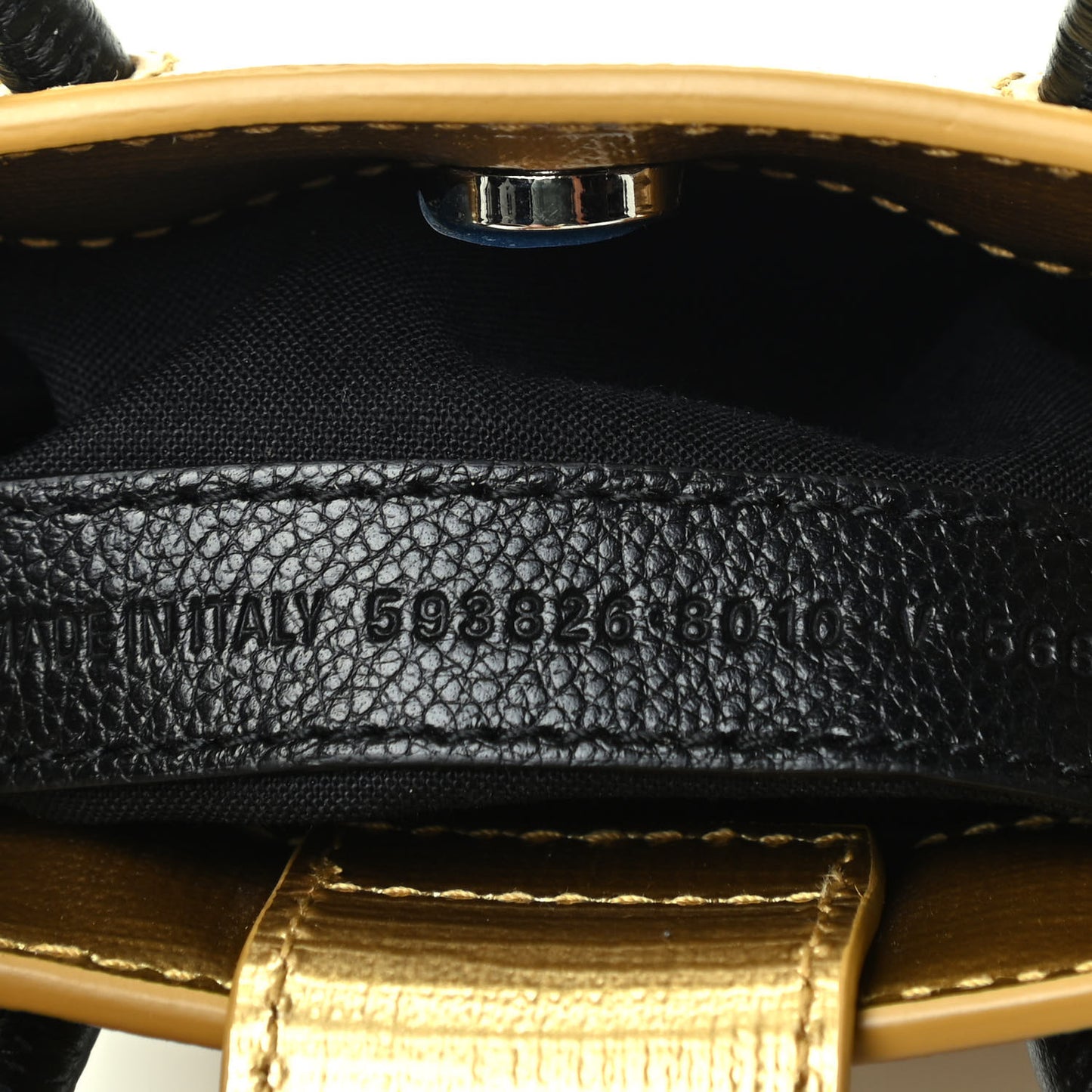 Metallic Textured Calfskin Logo Shopping Phone Holder Bag Gold