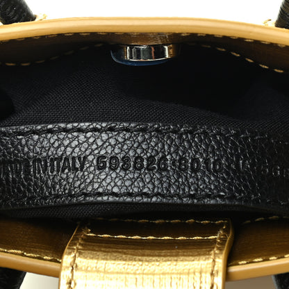 Balenciaga Metallic Textured Calfskin Logo Shopping Phone Holder Bag Gold 7 of 9