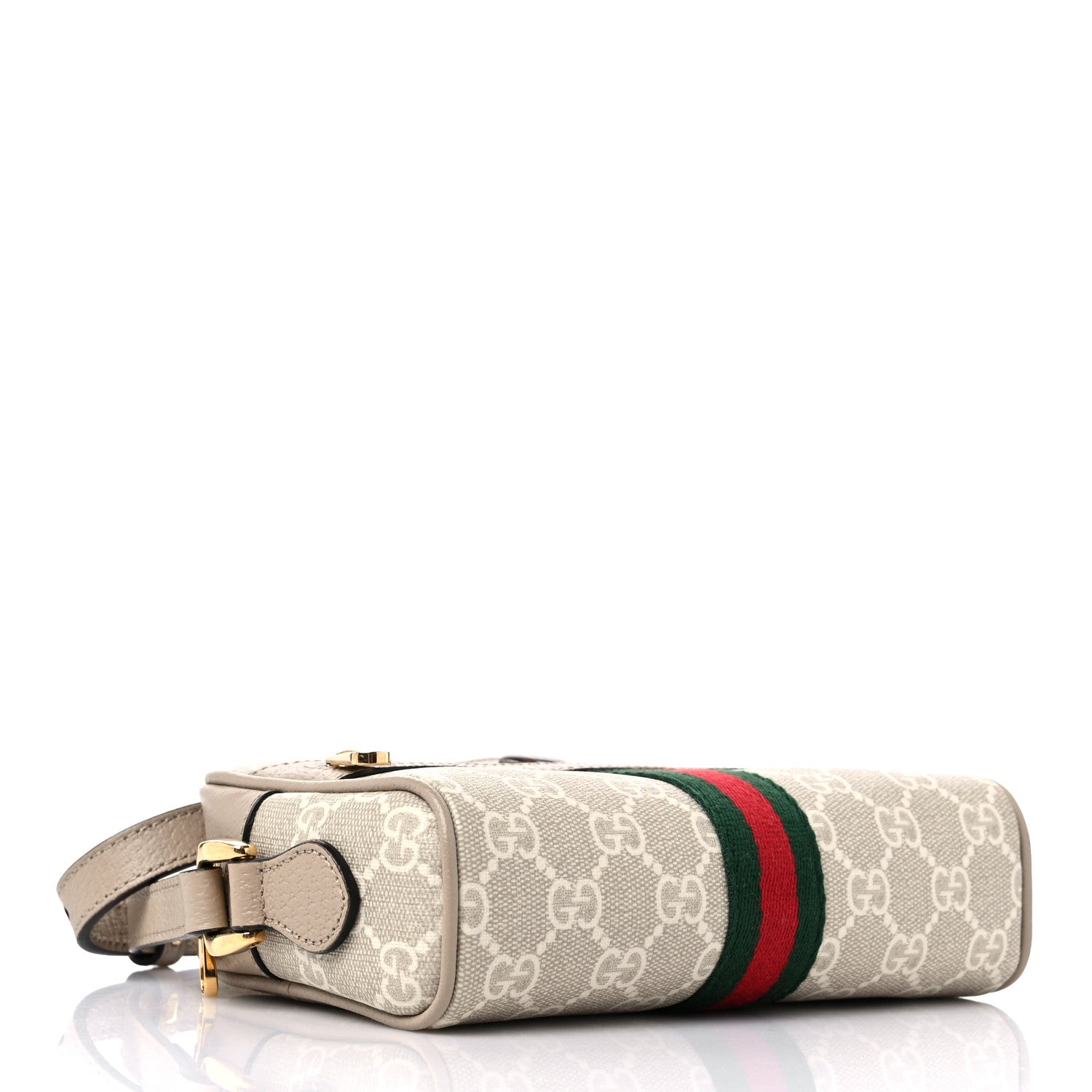 Gucci GG Supreme Monogram Textured Calfskin Web Mini Ophidia Shoulder Bag Beige Mystic White Oatmeal 4 of 10
