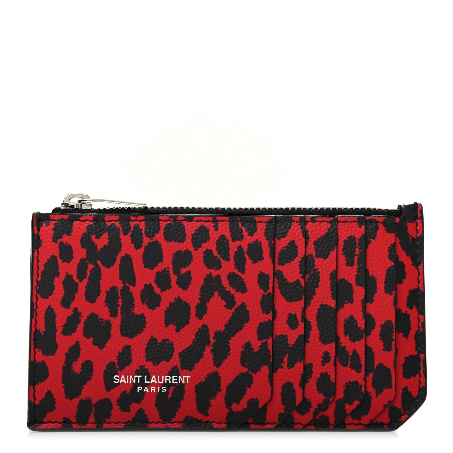 Grain de Poudre Leopard Print 5 Fragments Zip Pouch Card Holder Red
