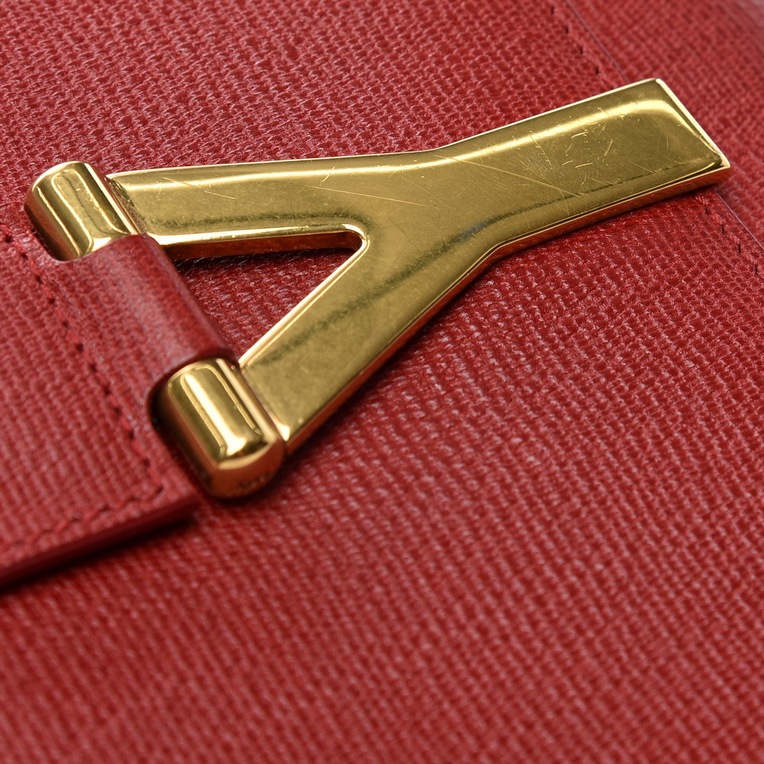 Saint Laurent Textured Calfskin Classic Y Ligne Clutch Red 13 of 13